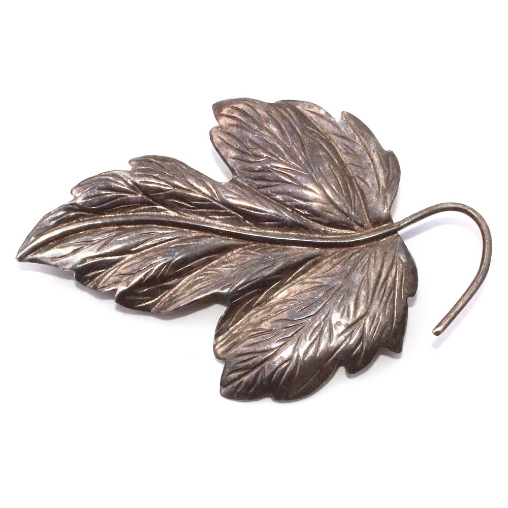 Vintage Sterling Silver Leaf Brooch Large Realistic Pin Signed Suzie 925 Estate